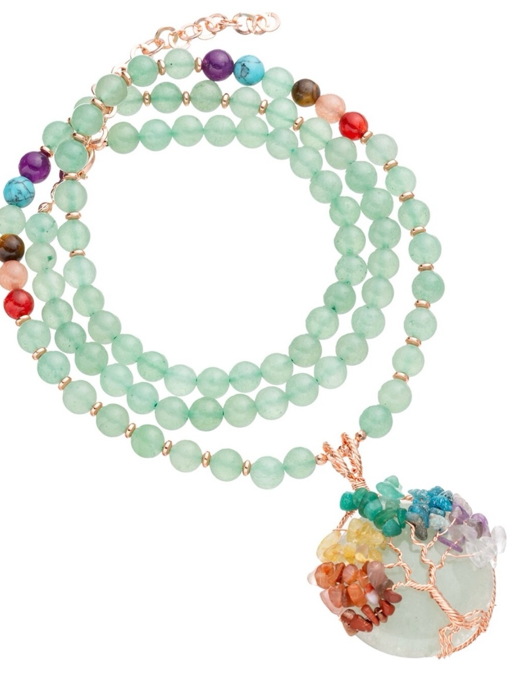 EYE CANDY LOS ANGELES Green Beaded Tree of Life Pendant Necklace -